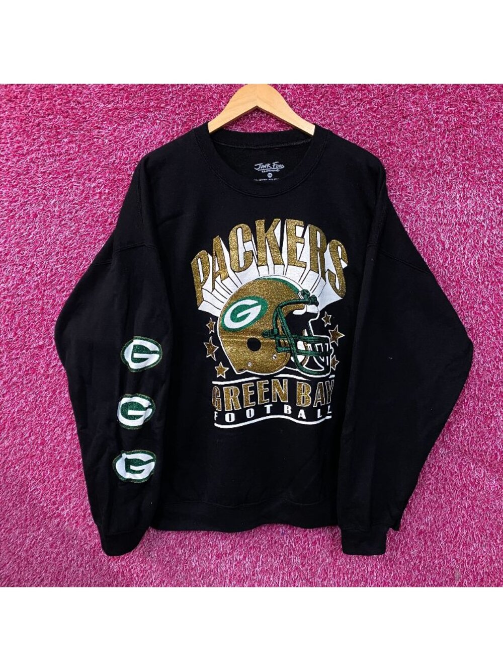 Junk Food Clothing Green Bay Packers Glitter Helmet Flea Market Crewneck Fleece